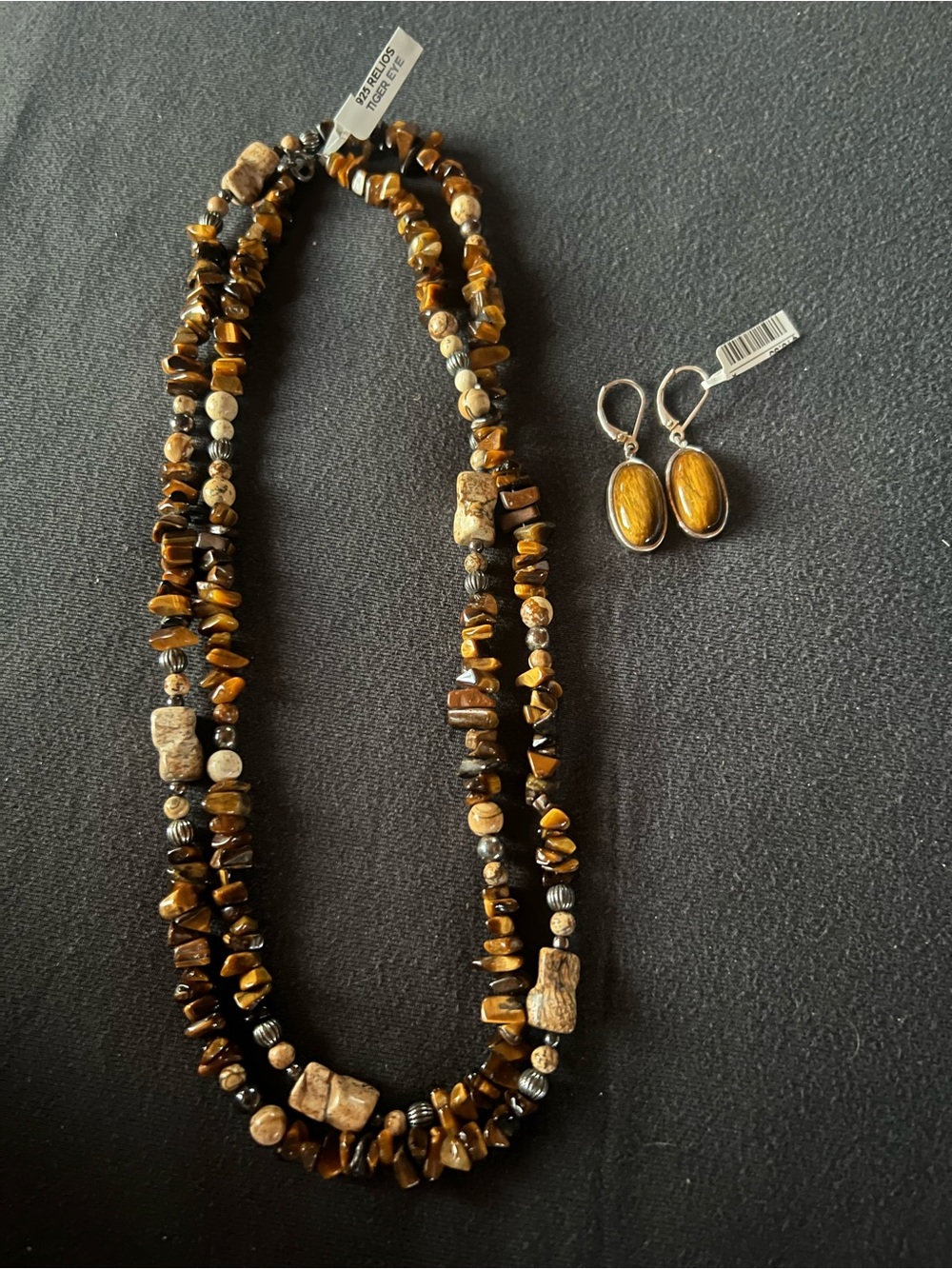 Carolyn Pollack Relios Sterling Tiger Eye/Jasper Necklace,Sterling Tiger Earring
